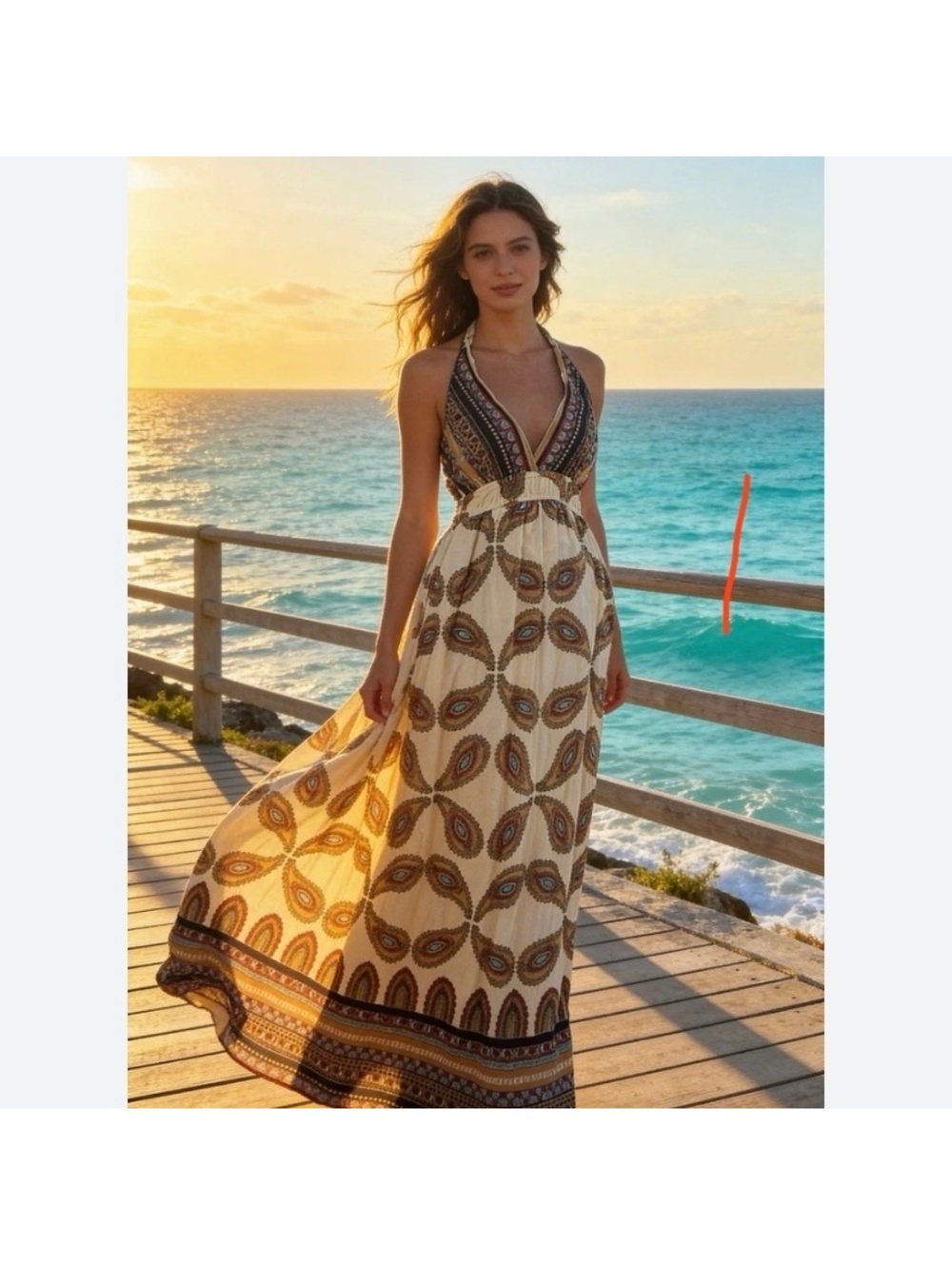 Forever 21 Halter Dress Boho Maxi Paisley Fairy y2k Festival